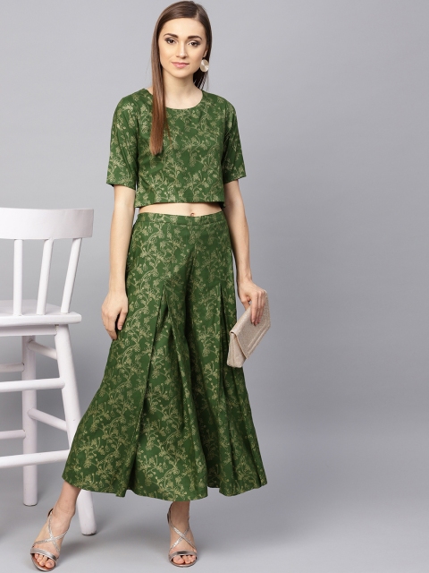 

Libas Women Green Block Print Crop Top with Palazzos