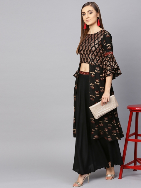 

Libas Women Black & Golden Printed Kurta with Skirt