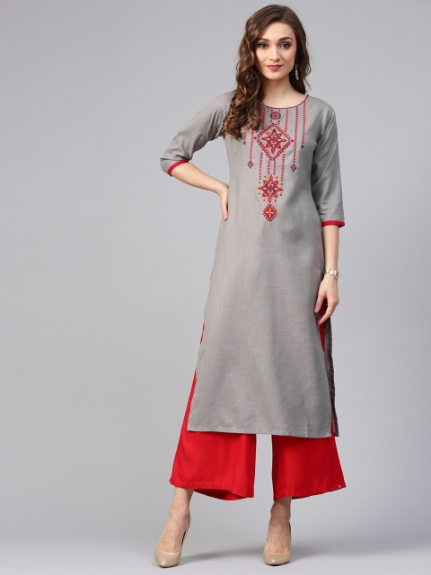 

Libas Women Grey Yoke Design Straight Kurta