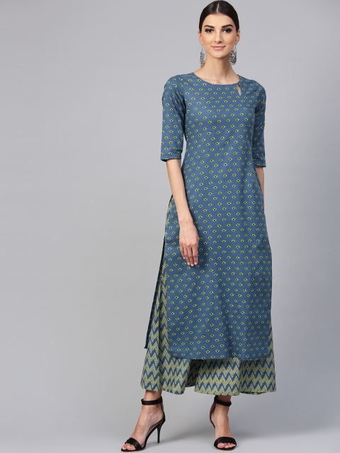 

Libas Women Teal Blue & Green Printed Kurta with Palazzos