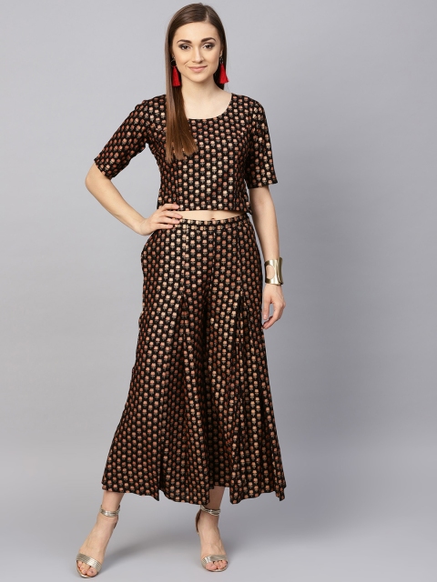 

Libas Women Black & Golden Block Print Crop Top with Palazzos