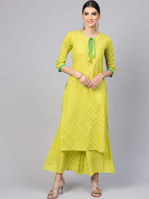 

Libas Women Green Block Print Kurta with Palazzos