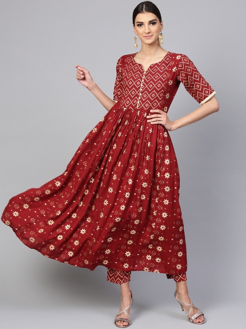 

Libas Women Maroon & Golden Printed Kurta with Trousers