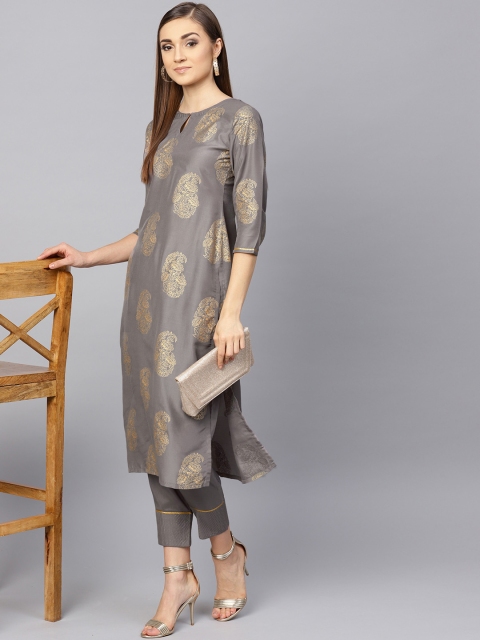 

Libas Women Grey & Golden Printed Kurta with Trousers