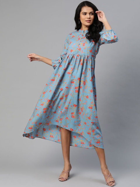 

Libas Women Blue & Red Printed Pure Cotton A-Line Dress