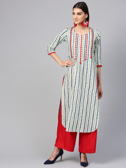 

Libas Women Mint Green & Blue Striped Pathani Kurta