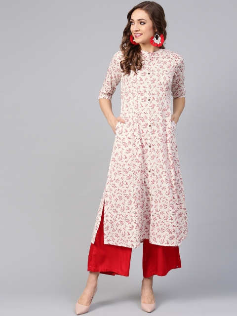 

Libas Women Off-White & Red Floral Print A-Line Kurta