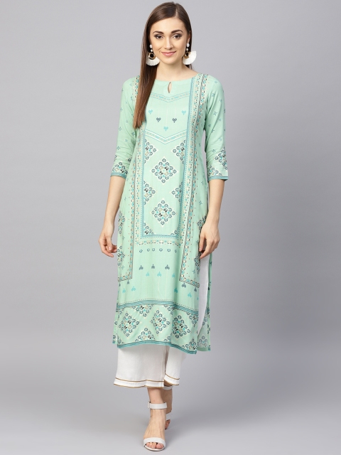 

Libas Women Sea Green & White Printed Kurta with Palazzos