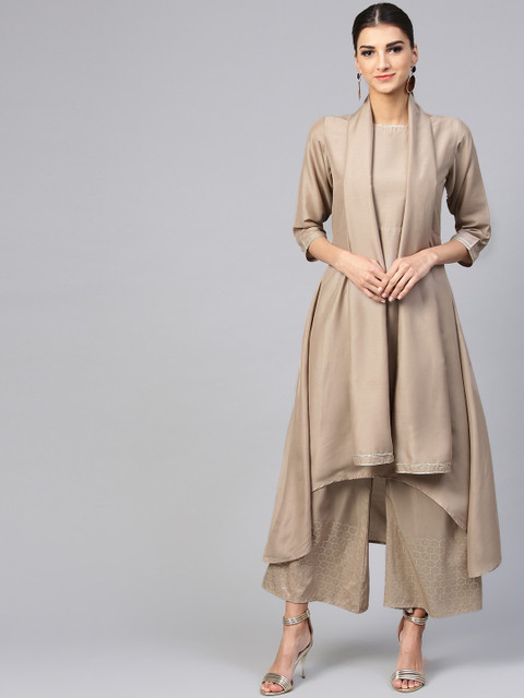 

Libas Women Grey Solid Kurta with Palazzos & Dupatta