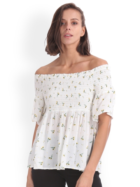 

Sugr Women White Printed Bardot Top