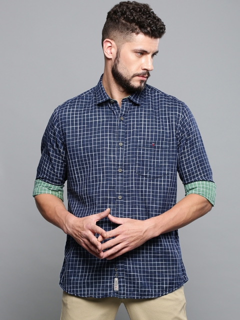 

Louis Philippe Jeans Men Navy Blue & White Slim Fit Checked Casual Shirt