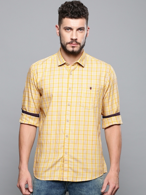 

Louis Philippe Jeans Men Yellow & Orange Slim Fit Checked Casual Shirt