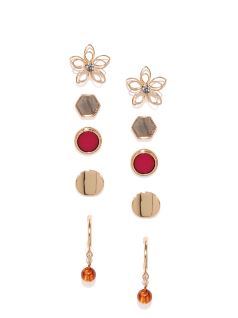 

Accessorize Gold-Plated Embellished Set Of 5 Earrings, Red