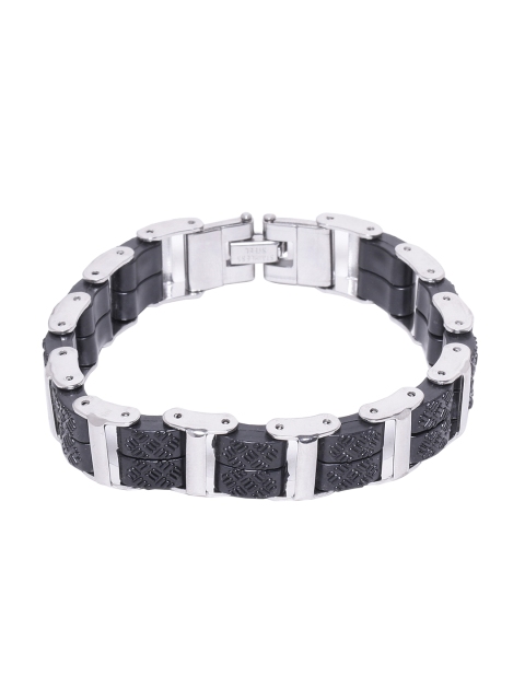 

Dare by Voylla Men Silver-Plated & Black Stainless Steel Handcrafted Link Bracelet