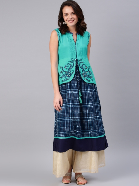 

Alena Women Turquoise Blue Printed A-Line Kurta