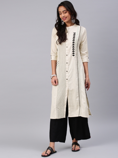 

Alena Women Off-White & Black Embroidered Straight Kurta