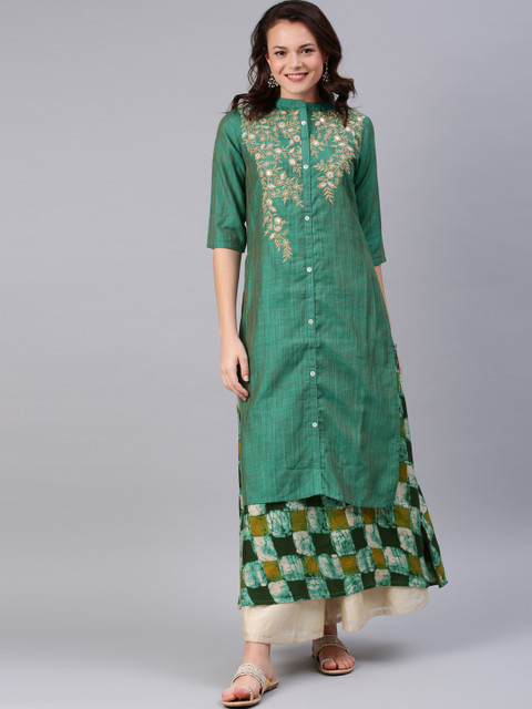 

Alena Women Green Printed Straight Kurta