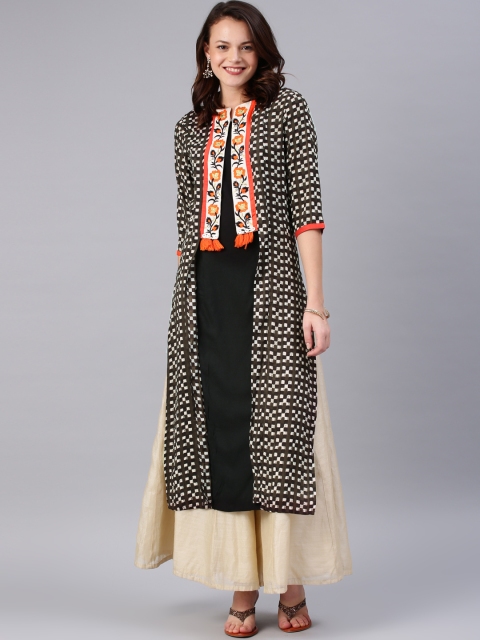 

Alena Women Brown & Black Printed Straight Kurta