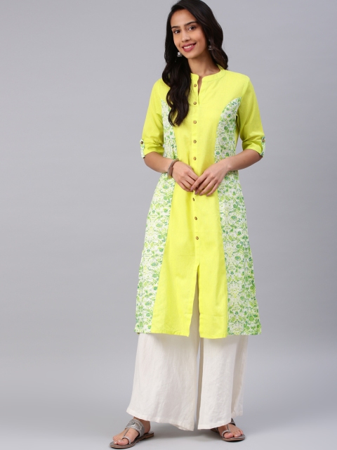 

Alena Women Yellow & Green Solid A-Line Kurta