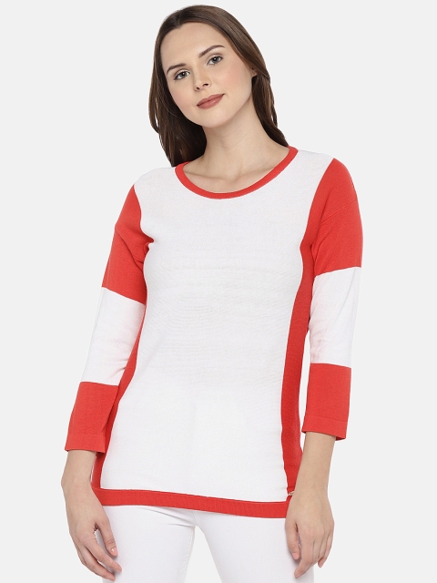 

Manola Women Red & White Colourblocked Top