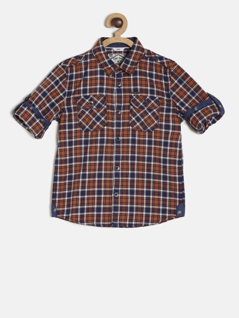 

Allen Solly Junior Boys Navy Blue & Brown Regular Fit Checked Casual Shirt