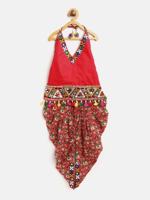 

BownBee Girls Red Solid Kurti with Dhoti Pants