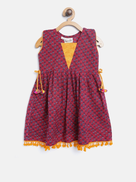 

BownBee Girls Pink & Navy Printed A-Line Dress