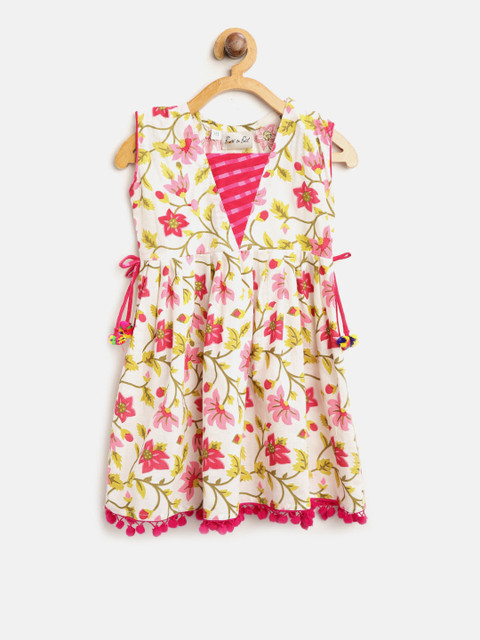 

BownBee Girls White & Pink Printed Fit & Flare Dress