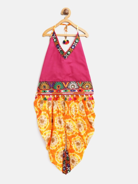 

BownBee Girls Pink & Orange Embroidered Top with Dhoti Pants
