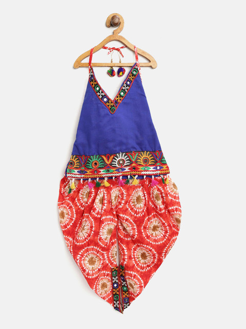 

BownBee Girls Blue & Red Embroidered Top with Dhoti Pants