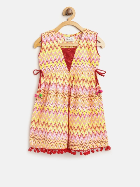 

BownBee Girls Yellow & Pink Printed Fit & Flare Dress