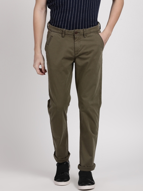 

Crocodile Men Olive Green Smart Slim Fit Solid Regular Trousers