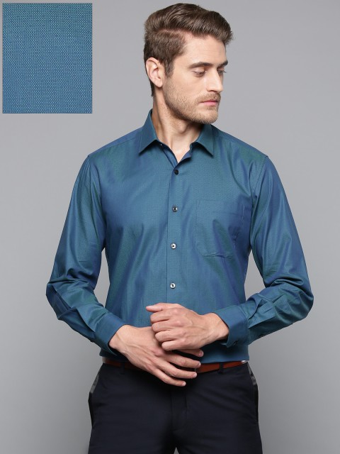

Louis Philippe Men Teal Slim Fit Self Design Party Shirt