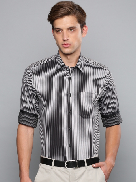 

Louis Philippe Men Black & Grey Slim Fit Striped Formal Shirt