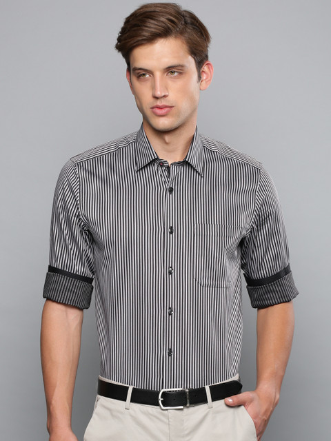 

Louis Philippe Men Black & Grey Slim Fit Striped Formal Shirt