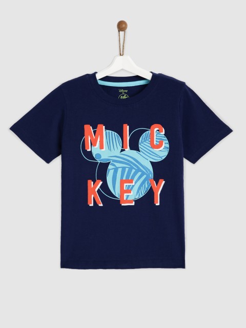 

YK Disney Boys Navy Blue Printed Round Neck Pure Cotton T-shirt