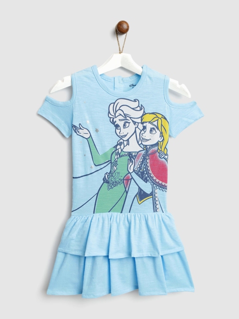

YK Disney Girls Blue Printed Layered Drop-Waist Dress