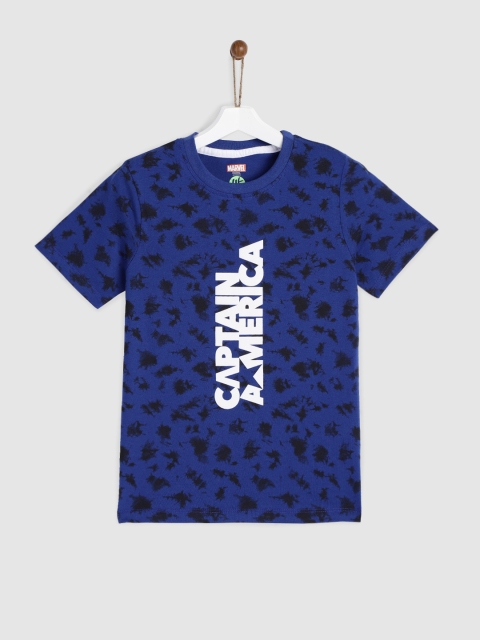 

YK Marvel Boys Blue & Black Printed Round Neck T-shirt