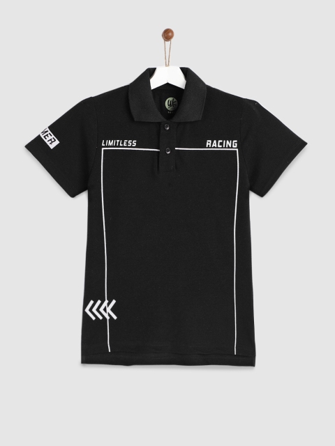 

YK Boys Black & White Printed Polo Collar T-shirt