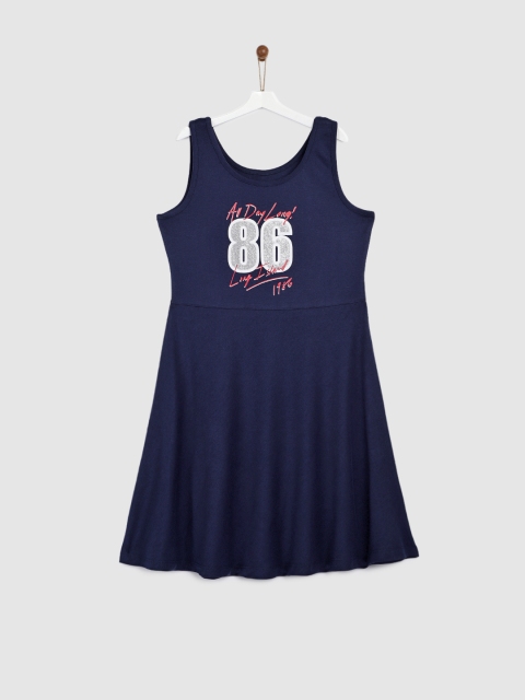 

YK Girls Navy Blue Printed A-Line Dress