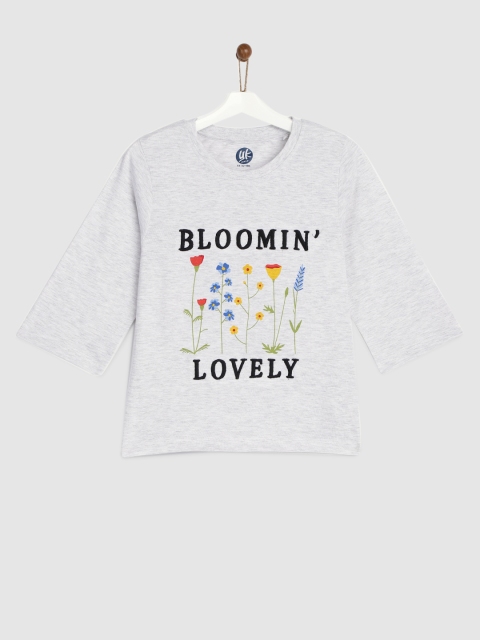 

YK Girls Off-White Printed Round Neck Top