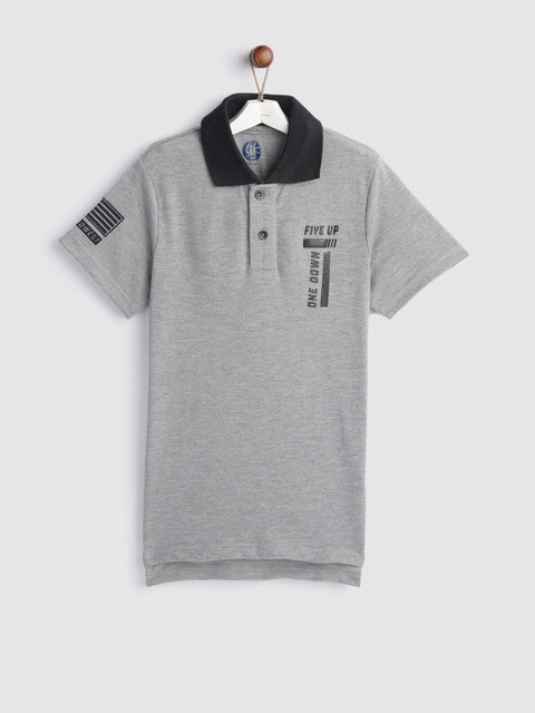 

YK Boys Grey Melange Solid Polo Collar T-shirt
