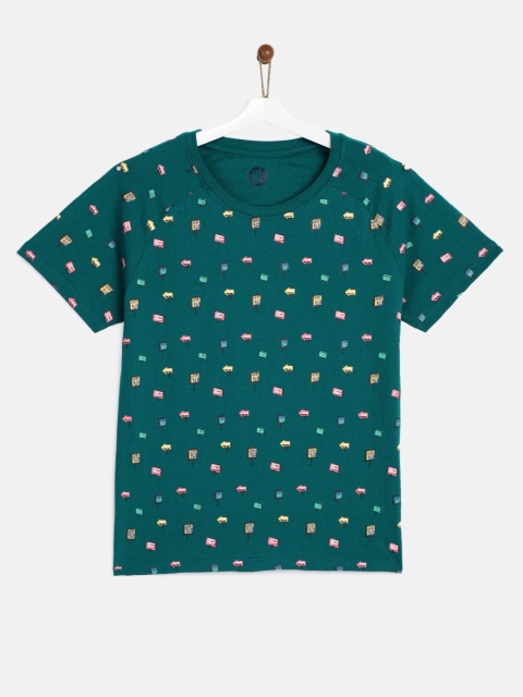

YK Boys Teal Green Printed Round Neck Pure Cotton T-shirt