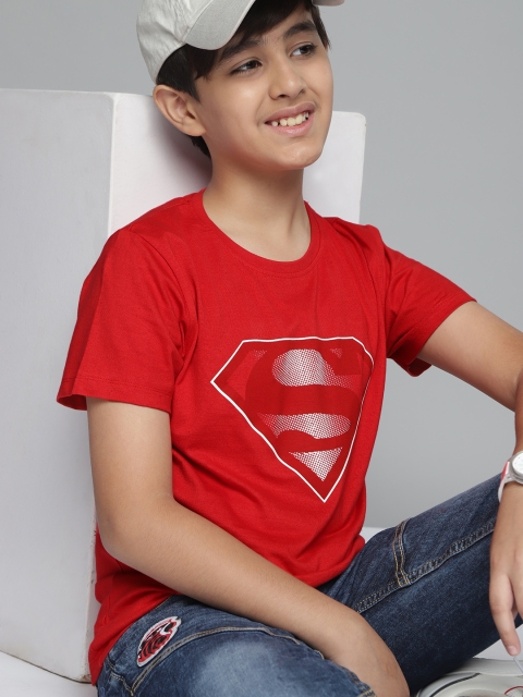 

YK Justice League Boys Red Printed Round Neck T-shirt