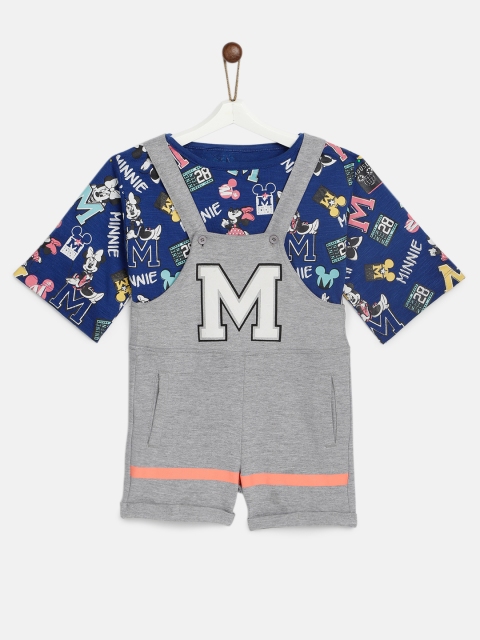 

YK Disney Girls Grey Printed Dungarees with Blue T-Shirt