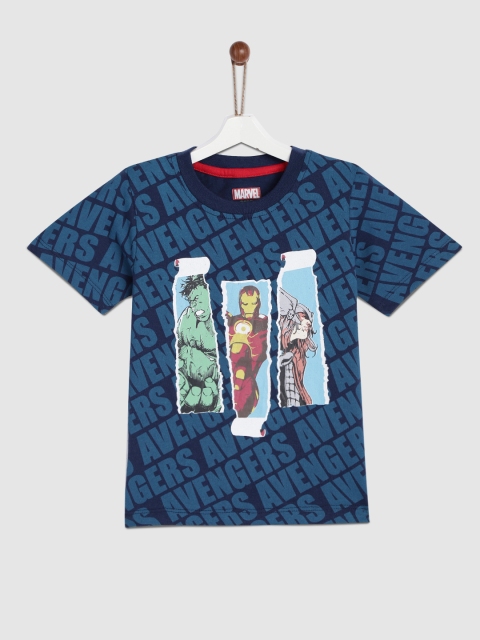 

YK Marvel Boys Blue Printed Round Neck T-shirt