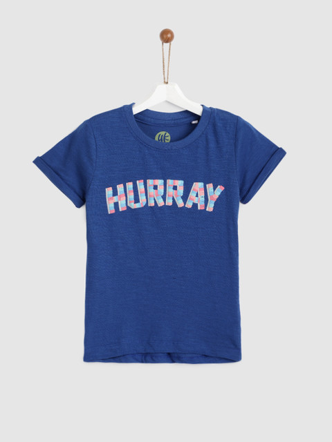 

YK Girls Navy Blue Printed Round Neck T-shirt