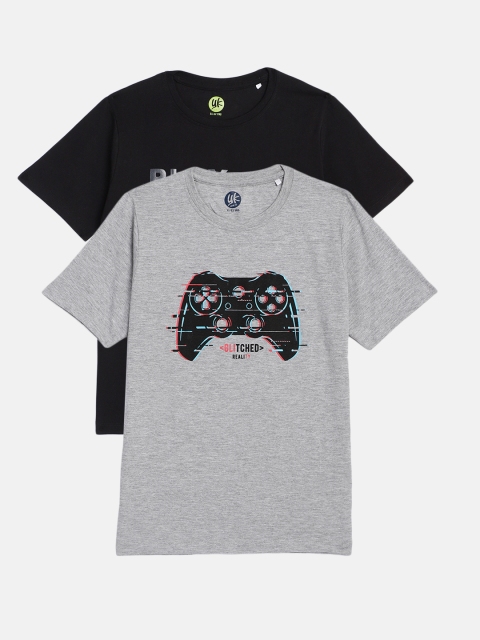 

YK Boys Pack Of 2 Printed T-shirts, Grey melange
