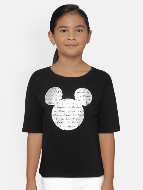 

YK Disney Girls Black Printed Boat Neck T-shirt