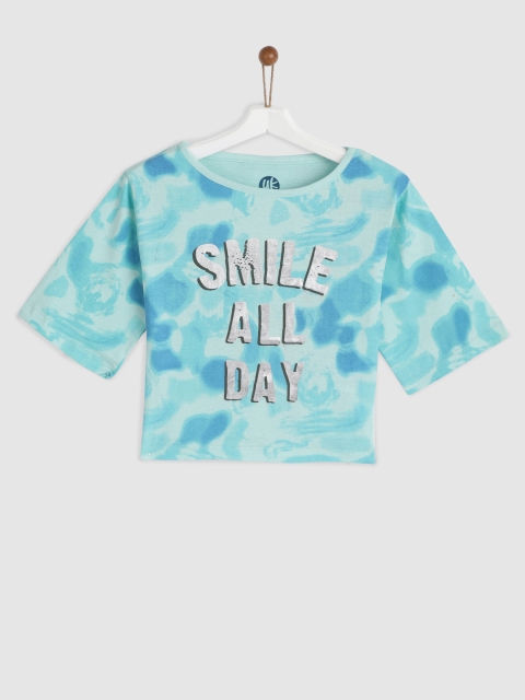 

YK Girls Blue Printed Round Neck T-shirt
